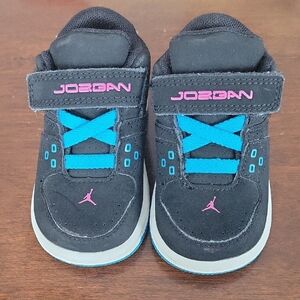 Jordan Kids Black Sneakers with Blue and Pink Accents